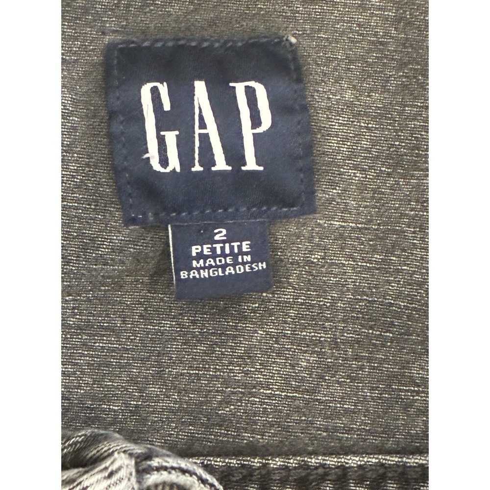 GAP Denim Jumpsuit Size 2P Washed Black Belted Puff Sleeve Button Up Retro 90's - Picture 6 of 10